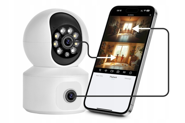 OBROTOWA KAMERA IP WIFI WEWNĘTRZNA NIANIA ELEKTRONICZNA DWA OBIEKTYWY 4MPx