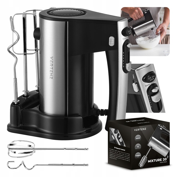 Mikser ręczny VERTENZ kuchenny 800W Turbo 10 poziomów +2 mieszadła +2