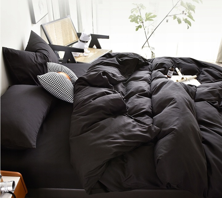 KOMPLET POŚCIELI 140x200 2x POSZEWKI 70x80 MIKROFIBRA GŁADKA MIĘKKA CZARNA