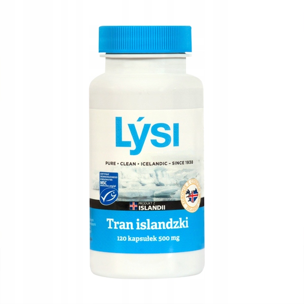Tran Lýsi islandzki kapsułki OMEGA 3 witaminy A D E 500 mg 120 kapsułek