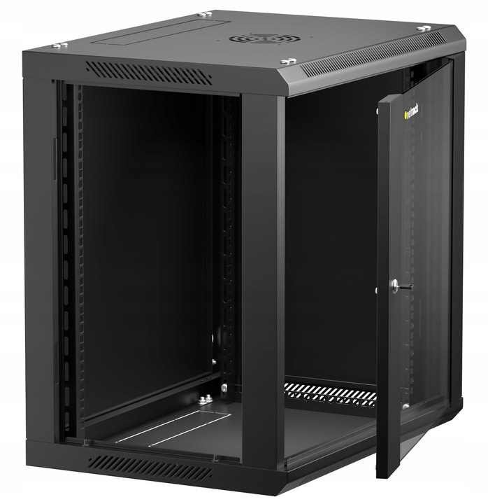 Szafa wisząca RACK 19" 12U, 450mm, Netrack F-Line, czarna, drzwi szklane,