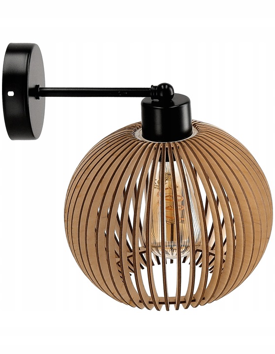 LAMPA KINKIET E27 ścienny stały loft KULA Drewno