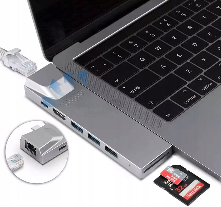 4Apple.pl HUB 2xUSB-C Thunderbolt HDMI LAN USB Macbook AIR PRO M1 M2 M3