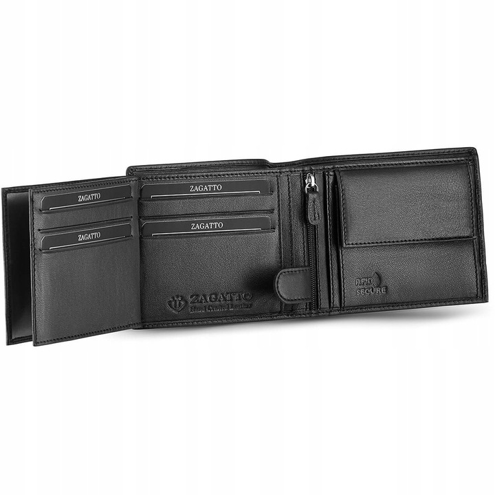 Portfel męski skórzany czarny poziomy skóra naturalna ochrona RFID