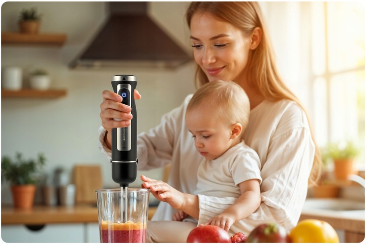 Blender ręczny 1500W czarny Berdsen tytanowe ostrza wielofunkcyjny 5w1