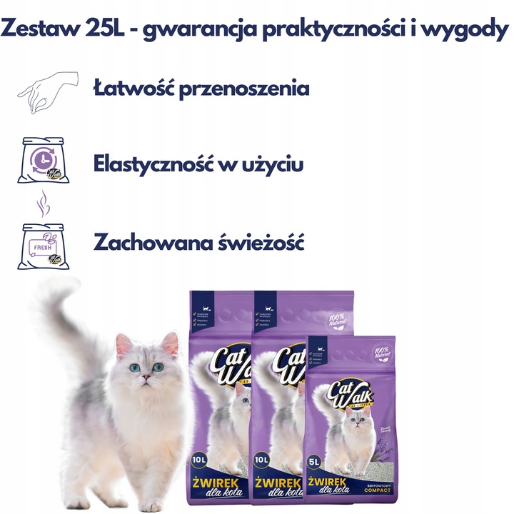 Żwirek dla kota bentonitowy 25L LAWENDOWY CatWalk zbrylający 25L Naturalny