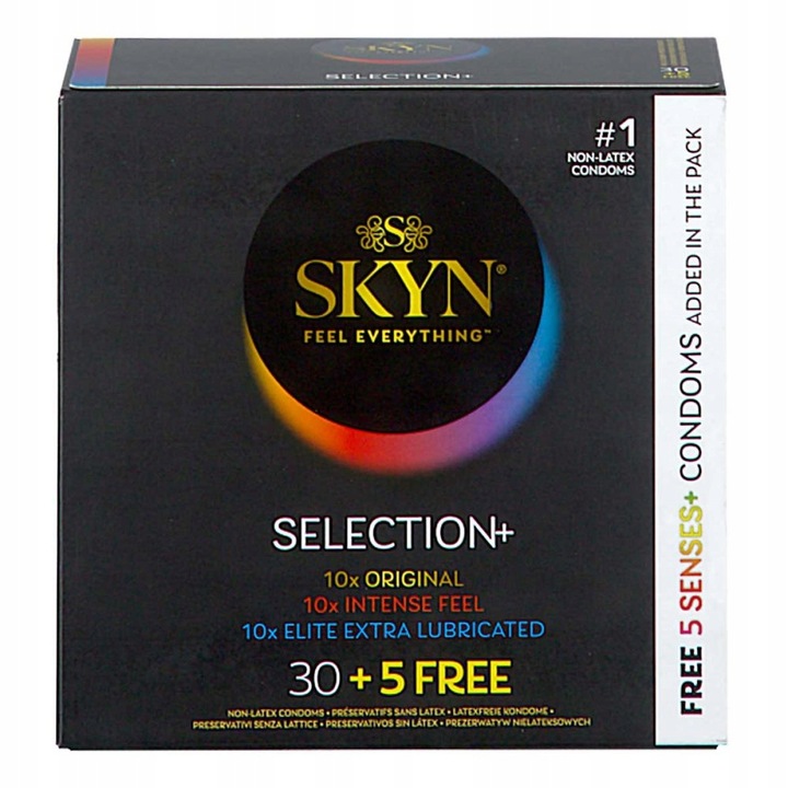 SKYN Selection+ Prezerwatywy Bez Lateksu mix 35 sztuk Cienkie i Stymulujące