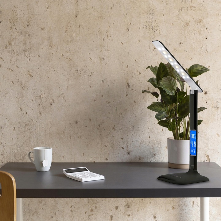 LAMPKA LED BIURKOWA SZKOLNA BIURKO WYŚWIETLACZ LCD ZEGAR DATA TEMPERATURA