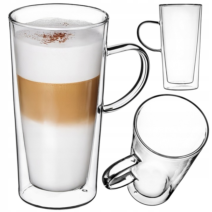2x SZKLANKI DO KAWY HERBATY LATTE 470ml TERMICZNE Z PODWÓJNĄ ŚCIANKĄ DUŻE