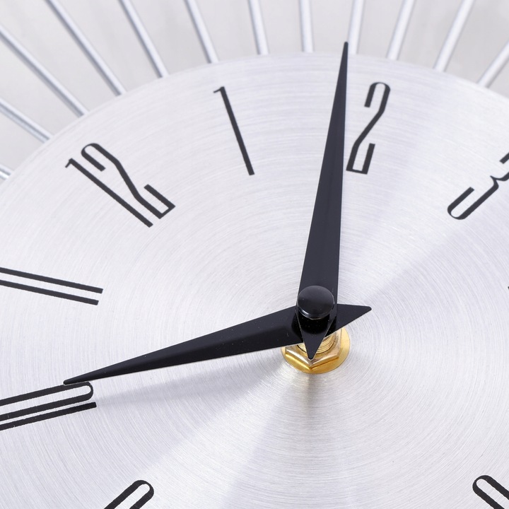 ZEGAR ŚCIENNY KRYSZTAŁKI SREBRNY SŁOŃCE DUŻY STYLOWY NA ŚCIANĘ CRISTAL 50cm