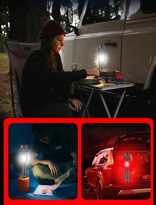 METALOWA Latarka Taktyczna LED Akumulatorowa MOCNA Szperacz Reflektor +Zoom