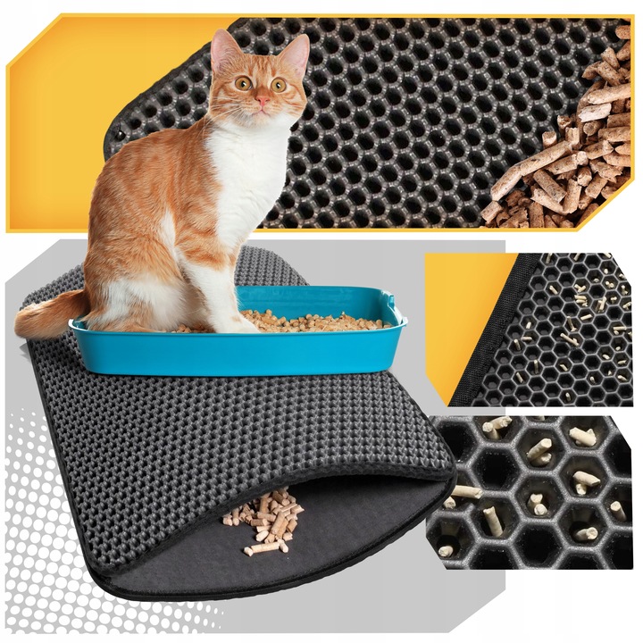 Mata pod KUWETĘ dla kota Dwuwarstwowa PODKŁADKA wycieraczka czarna XXL