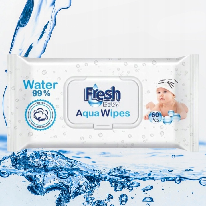9x AQUA WIPES Nawilżane Chusteczki dla Dzieci Mokre 99% Pure Water 60 szt