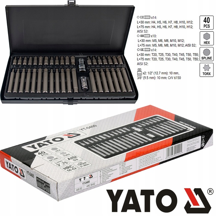 KLUCZE TORX SPLINE HEX IMBUSOWE BITY 40 el YATO