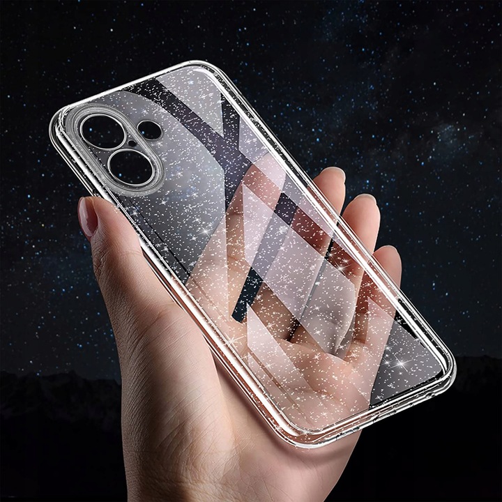 Etui do iPhone 16 SILIKONOWE BROKAT clear CASE + SZKŁO OCHRONNE 9H