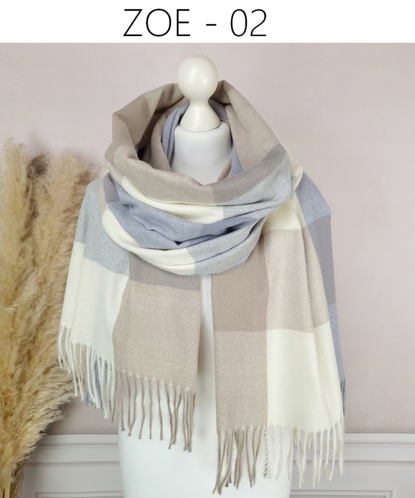 Stylowy CIEPŁY SZAL damski długi DUŻY szalik W MODNĄ KRATĘ JESIENNY,