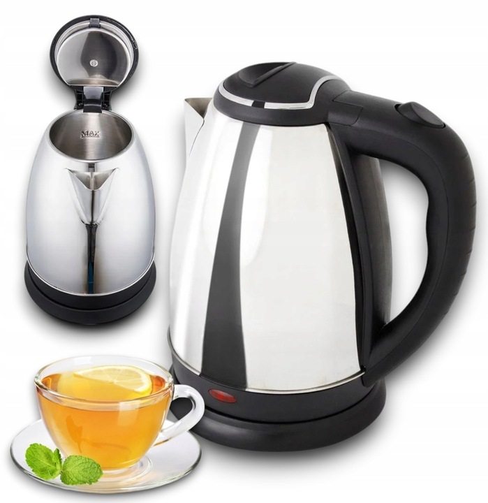 CZAJNIK ELEKTRYCZNY BEZPRZEWODOWY 1500W 2L DUŻY SREBRNY STAL