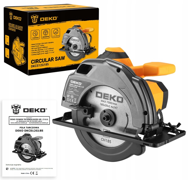 PIŁA TARCZOWA PRZECINARKA RĘCZNA PILARKA DO DREWNA 1200W TARCZA 185MM