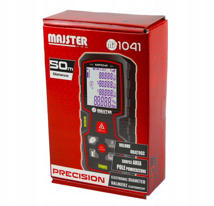 DALMIERZ LASEROWY MIERNIK ODLEGŁOŚCI CYFROWY 50M poziomica KĄTOMIERZ