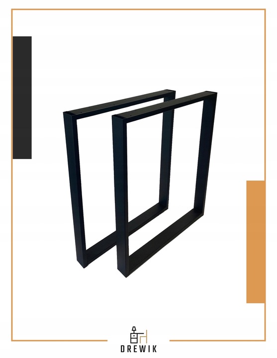 NOGI DO STOŁU BIURKA METALOWE CZARNE 50x72 CM PROFIL 6x2 CM LOFTOWE 2