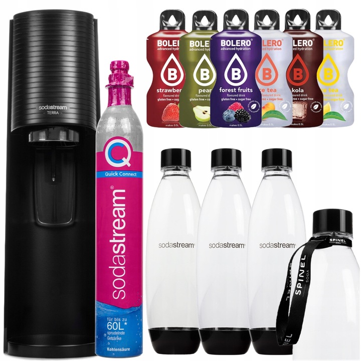 ZESTAW SATURATOR DO GAZOWANEJ WODY SODASTREAM TERRA BLACK 3 BUTELKI