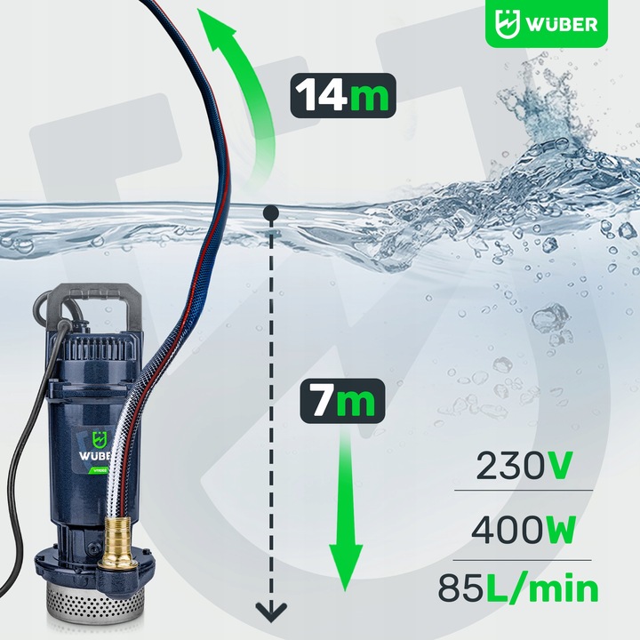 POMPA DO WODY BRUDNEJ CZYSTEJ ZANURZENIOWA SITKO SITO SZAMBA 1" WUBER