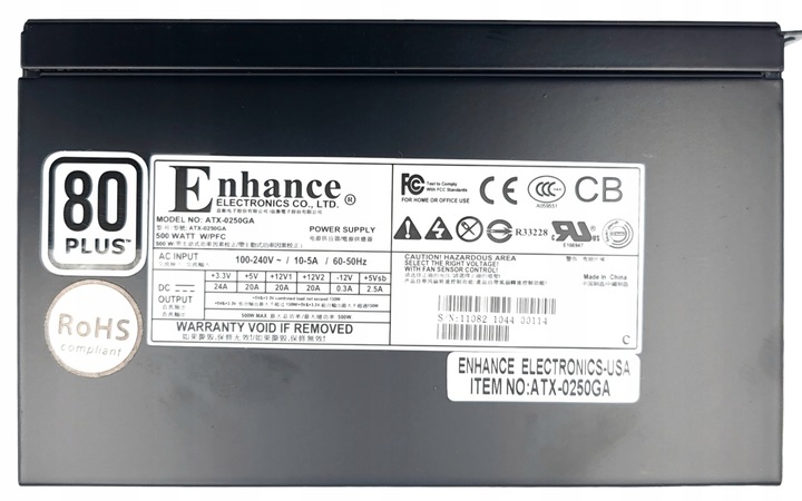 Zasilacz PC ATX Enhance Electronics 500W ATX-0250GA 80 PLUS bronze