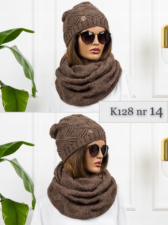 KOMPLET damski CZAPKA + KOMIN ciepły zimowy szal POLSKI z wełną KOLORY