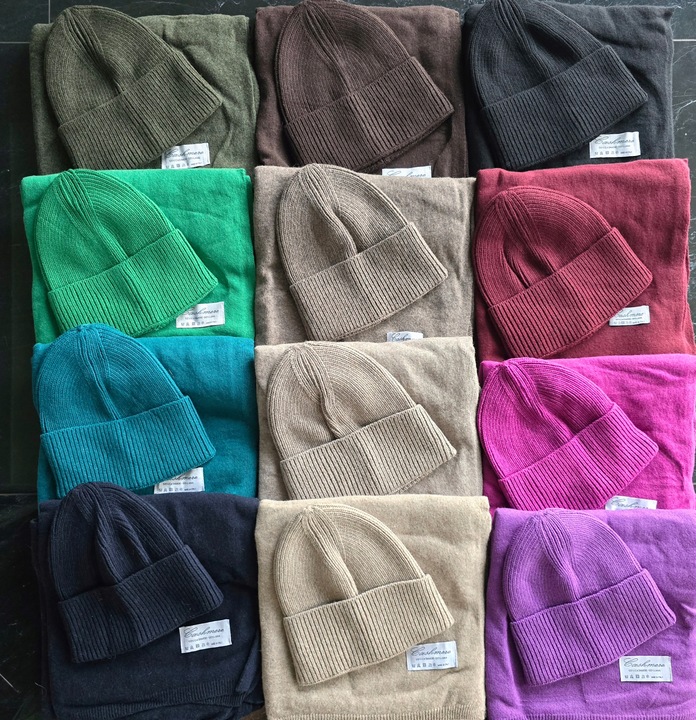 Szal + czapka 50 % kaszmir 50 % wełna : komplet