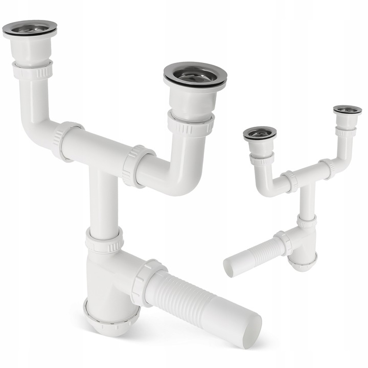 Syfon Zlewu DWUKOMOROWEGO 50 mm Odpływ PODWÓJNY Zlewozmywaka Sitko Manua W2