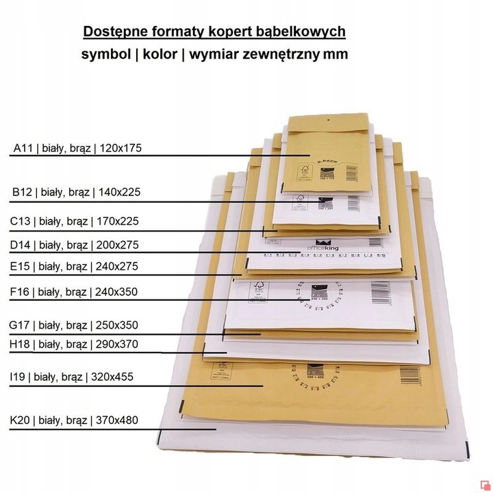 Koperty bąbelkowe I19 450x320 E-Pack BRĄZOWE duże HURT x50