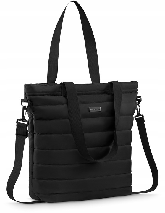 Czarna Torebka damska duża pojemna torba shopper na ramię pikowana