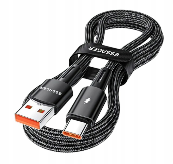 Kabel 2 metry czarny Essager USB A do USB-C 6A SZYBKIE ŁADOWANIE 120W 6A 2M