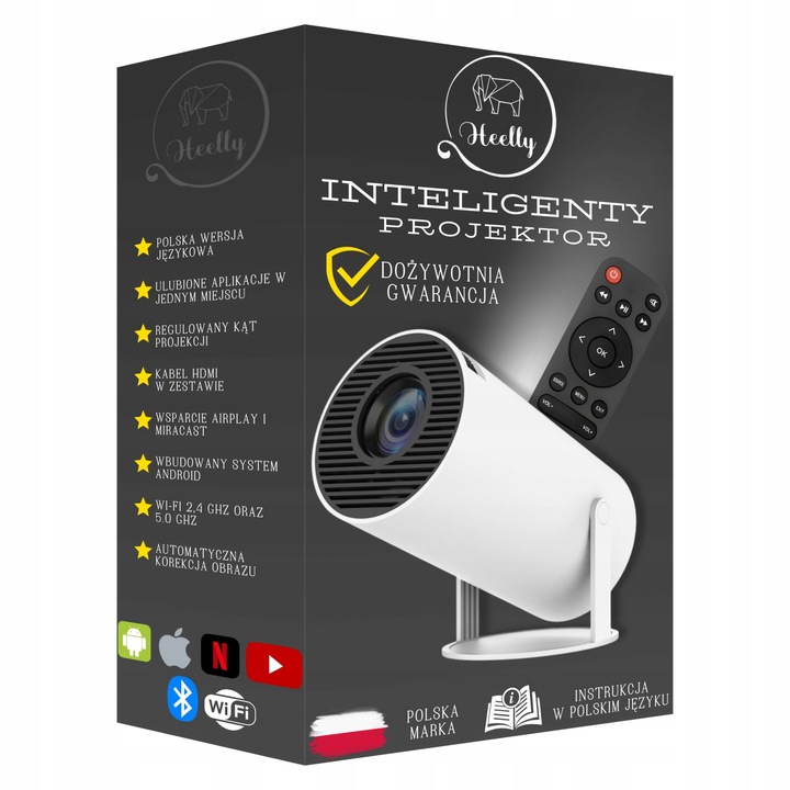 PROJEKTOR RZUTNIK ANDROID TV 4K WIFI FULL HD PRZENOŚNY SMART GŁOŚNIK