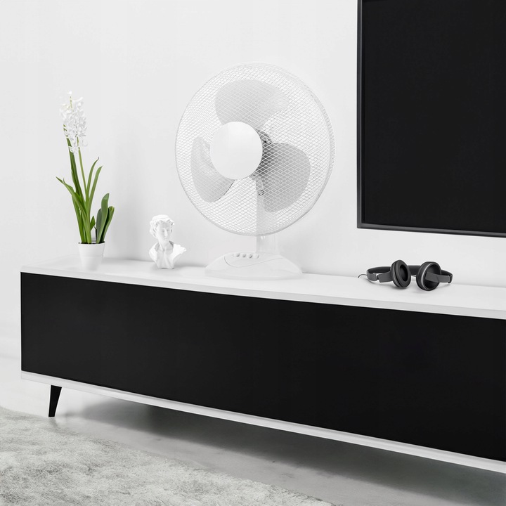 WENTYLATOR BIURKOWY WIATRAK STOJĄCY BIUROWY CICHY MOCNY BIAŁY MAŁY 3 TRYBY
