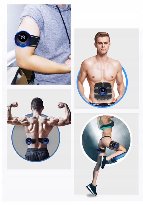 ELEKTROSTYMULATOR EMS MIĘŚNI BRZUCHA PLECÓW RAMION POŚLADKÓW MASAŻER NÓG 3X