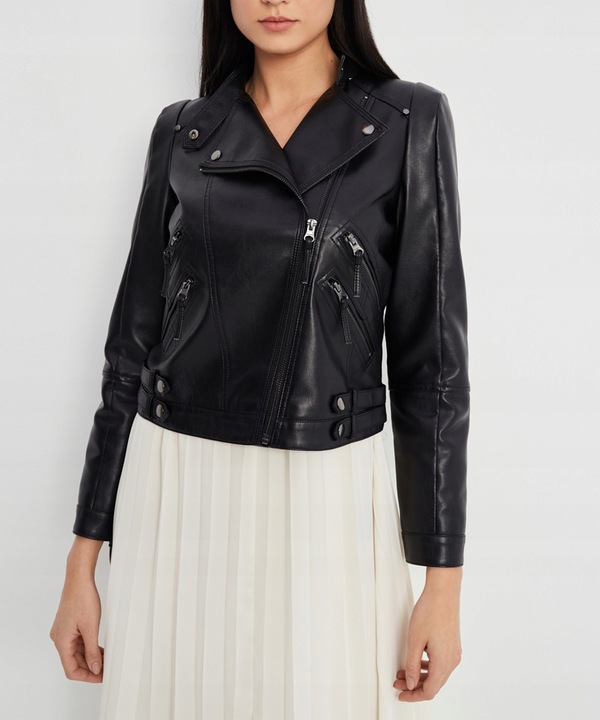 Kurtka Damska Ramoneska M Biker Ekoskóra PUCCINI Czarna KD12303 1 M