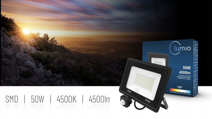 HALOGEN Z CZUJNIKIEM NAŚWIETLACZ LAMPA LED 50W 4500lm IP66 NEUTRALNY