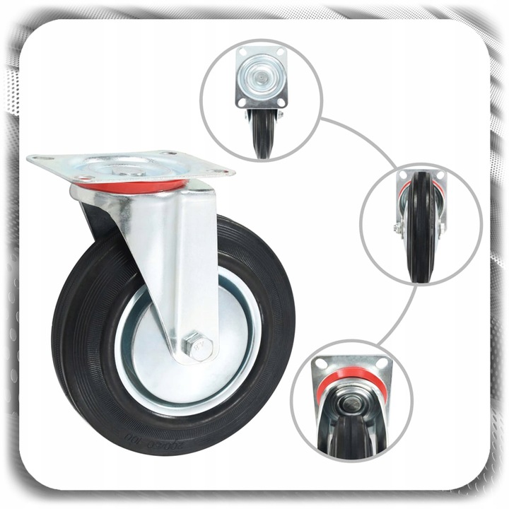 KÓŁKA OBROTOWE JEZDNE 125mm 400kg KOŁA METALOWO GUMOWE Z HAMULCEM DO