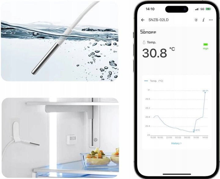 Sonoff SNZB-02LD Termometr Zigbee z sondą 1.5m IP65 wyświetlacz LCD