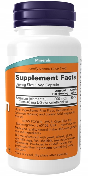 NOW SELEN organiczna Selenium komplex 200mcg 90k