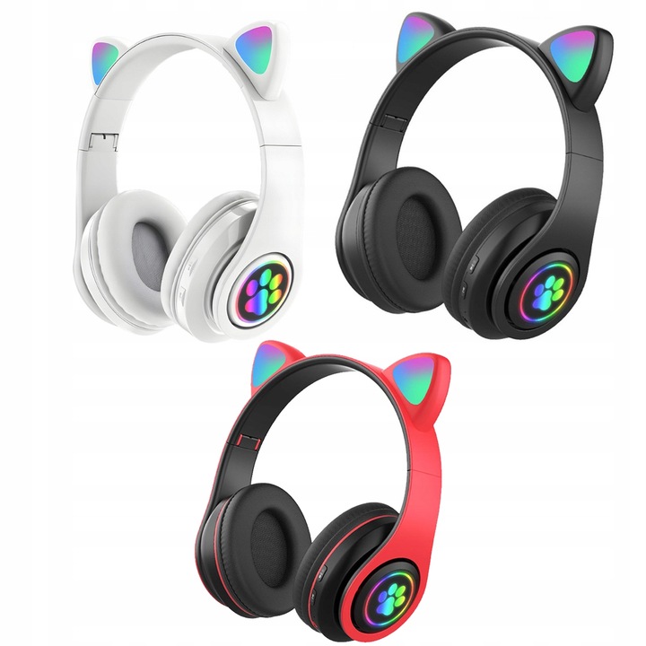 SŁUCHAWKI BEZPRZEWODOWE B39 Z USZAMI BLUETOOTH RGB KOCIE USZY DLA