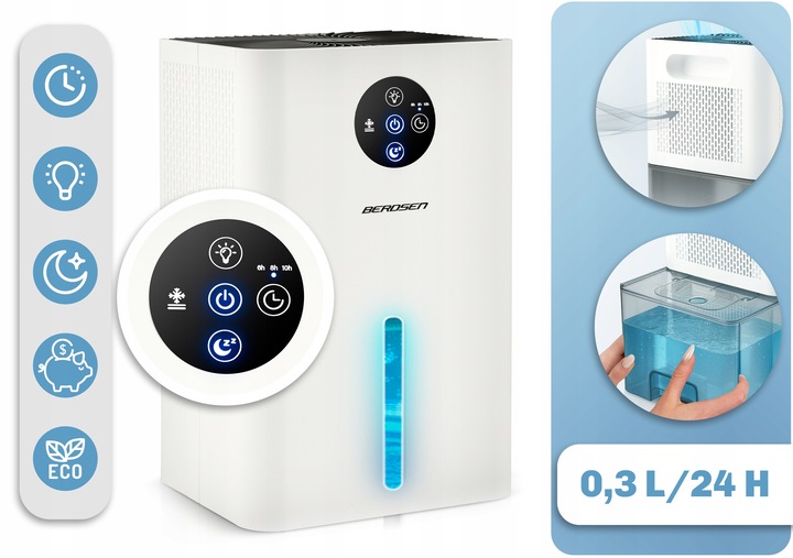 OSUSZACZ POWIETRZA POCHŁANIACZ WILGOCI CICHY 34dB LED Berdsen 1,8L