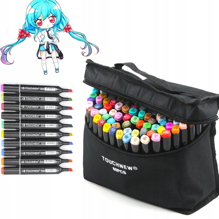 Markery Alkoholowe Dwustronne Zestaw 80szt + Torba