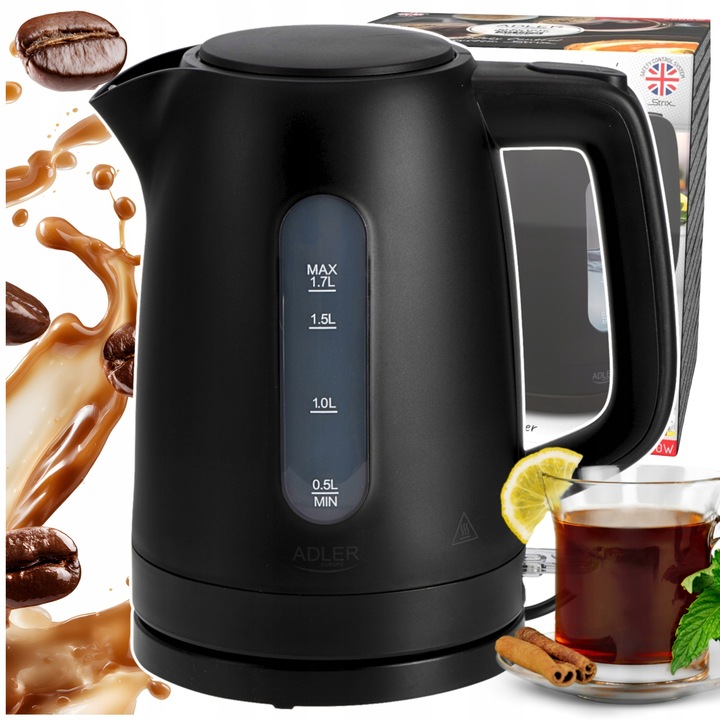 CZAJNIK ELEKTRYCZNY BEZPRZEWODOWY 2200W 1,7l CZARNY CICHY Z