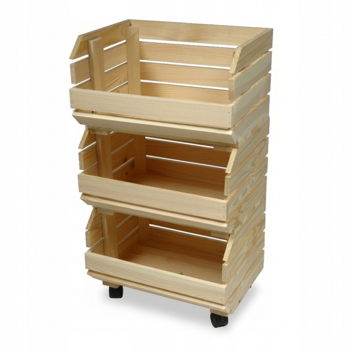 Wózek na WARZYWA OWOCE na KÓŁKACH Regał MODUŁOWY Pojemnik Drewniany
