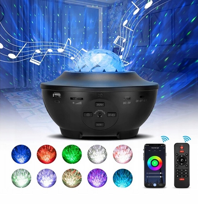 PROJEKTOR GWIAZD LED GŁOŚNIK LAMPA NOCNA + PILOT