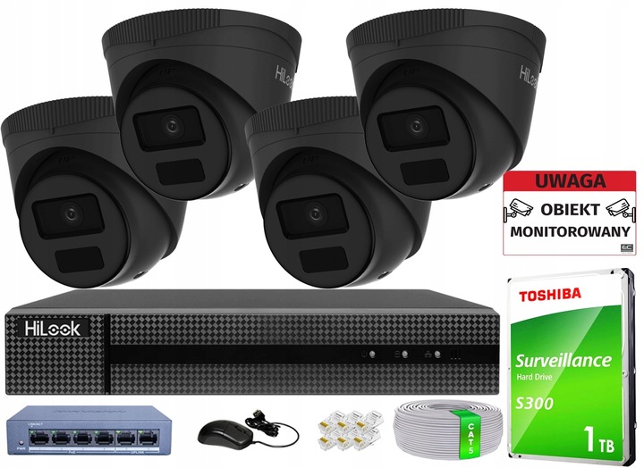 ZESTAW DO MONITORINGU DOMU 4 KAMERY 4MPX ZEWNĘTRZNE PoE IP HILOOK HIKVISION