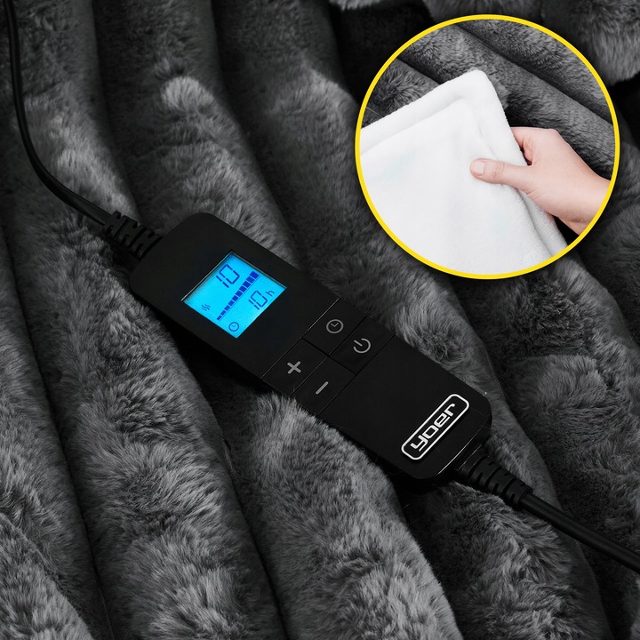 Koc elektryczny DUŻY 180x160 Mata grzewcza Yoer pilot LCD gruby 160W +Timer