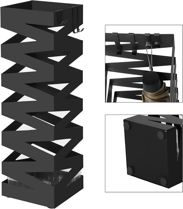 Stojak na parasole METALOWY z ociekaczem abażur czarny +4 HACZYKI